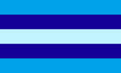 A flag that has has 5 horizontal stripes in sky blue, dark blue, baby blue, dark blue again, and sky blue again.